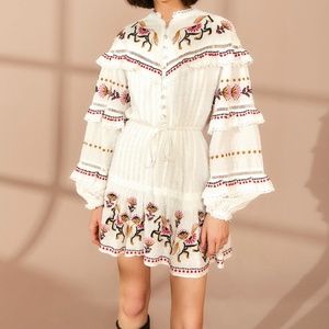 Farm Rio Embroidered Horses Ruffle Mini Dress